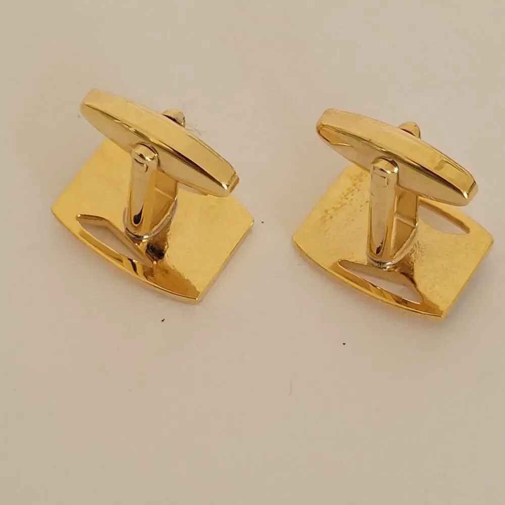Mario Valentino Gold Silver Tone Logo Cufflinks Geometric Vintage Retro Italian